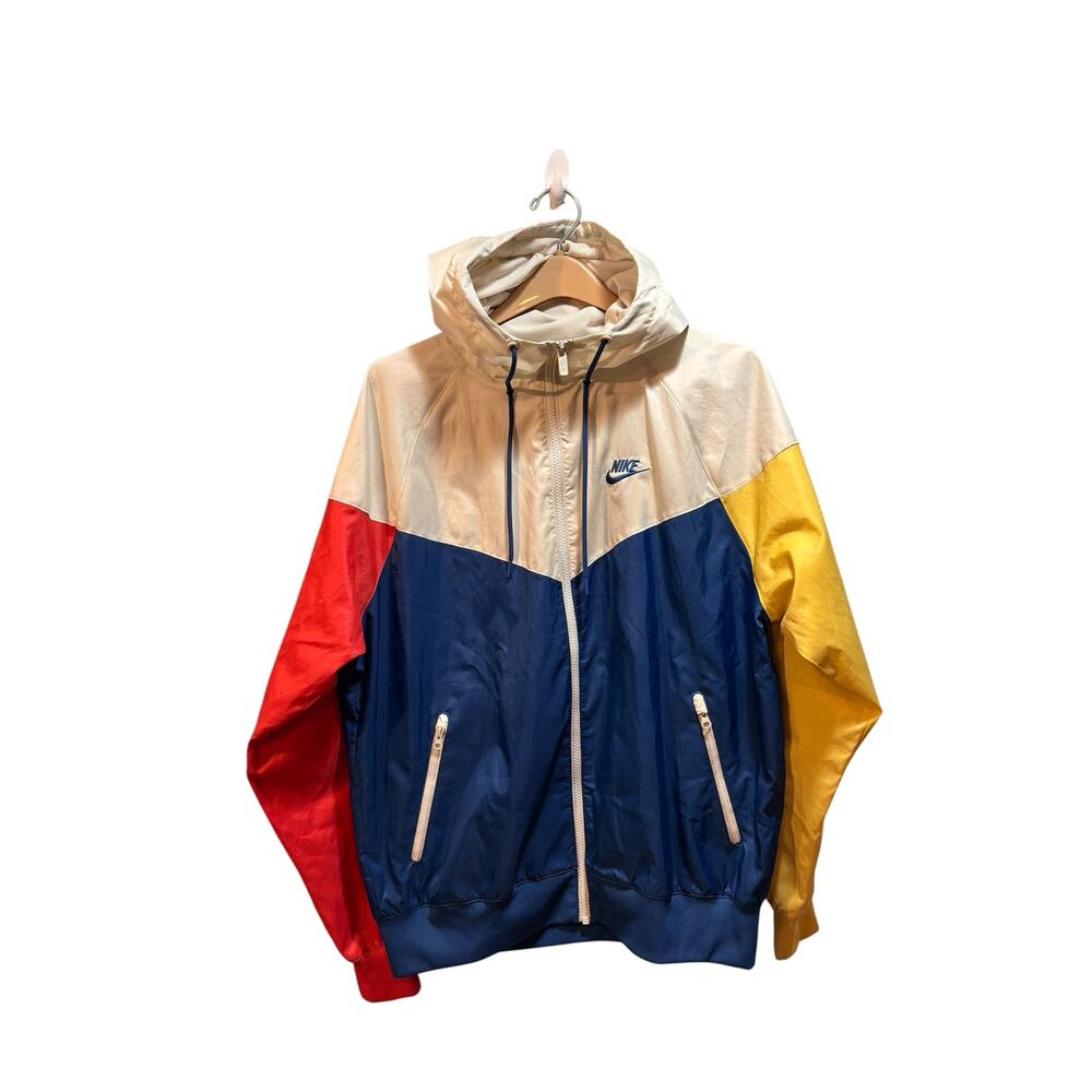 Nike Windrunner full zip windbreaker hooded men’s small. Blue red yellow white